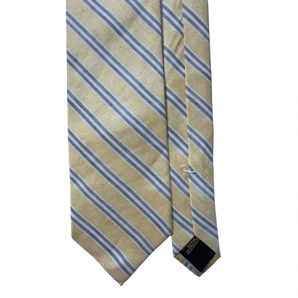 Brooks Brothers Silk Linen Tie Mens OS Yellow Grey Striped Preppy Ivy League